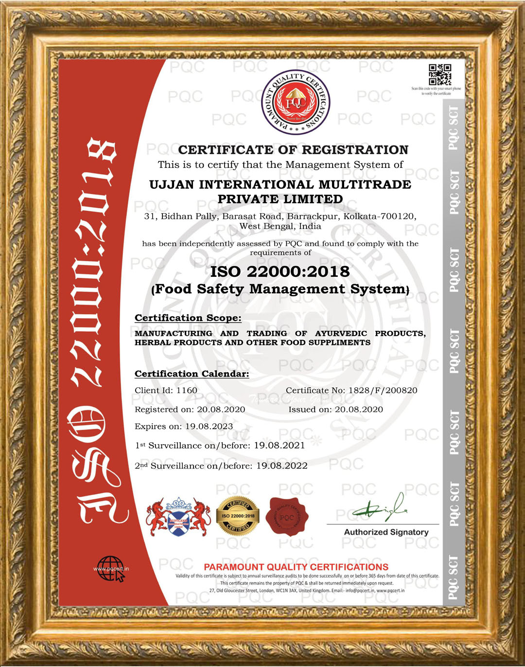ISO 22000:2018 certificate preview