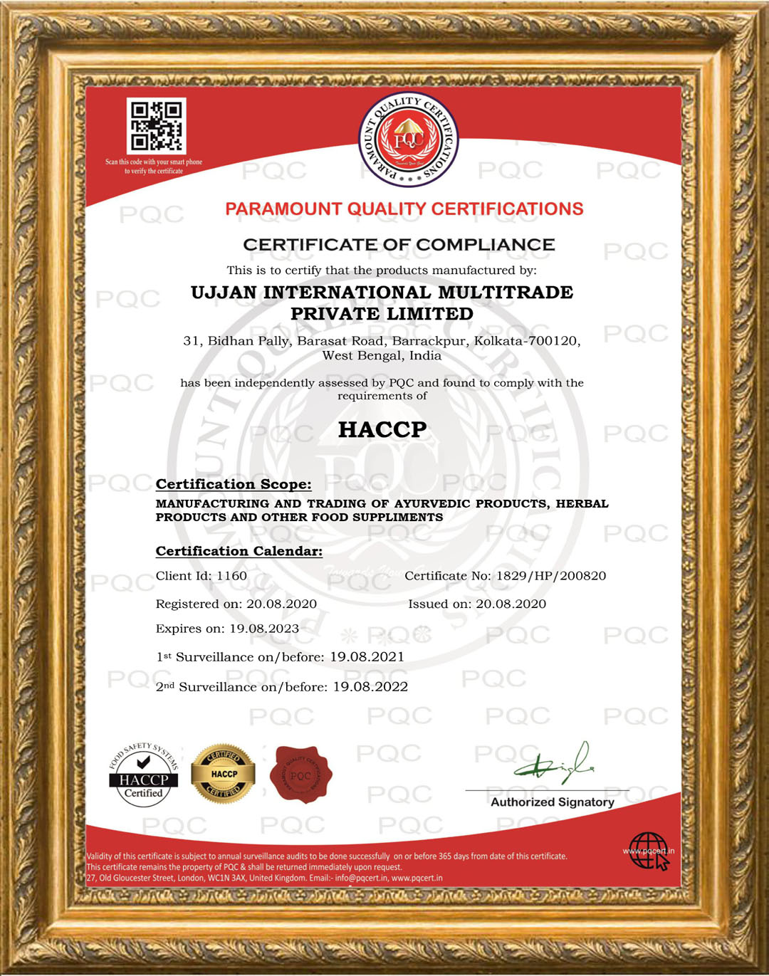 HACCP Certificate preview